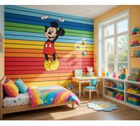 Disney Carta da Parati Bambino Camera Murale 300x249cm Topolino Arcobaleno Rosso