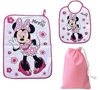 Disney cartoon Set asilo MINNIE 3 pezzi, bavaglino e tovaglietta con retro plastificato, sacca, completo per il pranzo