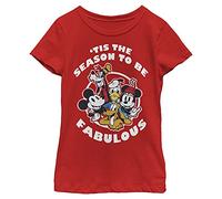 Disney Characters Fabulous Holiday Girl's Solid Crew Tee, Rosso, X-Small, Rot, XS