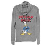 Disney Classic Mickey Mad Donald Women's Cowl Neck Long Sleeve Knit Top, Gray Heather, Small