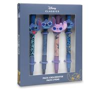 Disney Classics - Set di 4 penne Stitch fantasia con statuetta 3D - inchiostro blu - idea regalo per bambini scuola