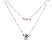 Disney Collana Bambina Stitch Ohana Placcato Argento con Smalto Multicolor, Dimensione Regolabile, Adatta per Donne e Bambine, Confezione Regalo Inclusa, Gioielli Ufficiali