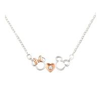 Disney Collana con ciondolo a forma di cuore con Topolino e Minnie, placcata in argento