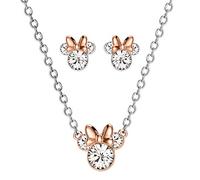 Disney Collana da Donna Minnie Mouse in Cristallo e Orecchini a Bottone - Orecchini Minnie Mouse Placcati in Argento e Collana di Gioielli Abbinati