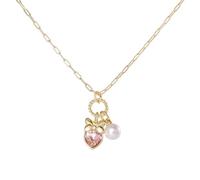 Disney Collana Minnie da Donna, placcato in oro con Ciondolo in Cristallo Rosa e una Perla, in Ottone, 45 cm