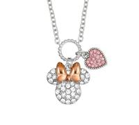 Disney Collana Minnie Mouse, in Ottone con Zirconi Bianchi e Charm Cuore Rosa, per Donna, 41 cm + 5 cm, Pronta da Regalare, Gioielli Ufficiali