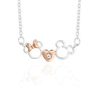 Disney Collana Topolino e Minnie Placcato in Oro Rosa e un Cristallo a forma de Cuore per Donna, licenza ufficiale.