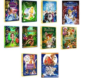 DISNEY COLLECTION LILLY IL VAGABONDO 2,BAMBI,ROBIN HOOD,ARISTOGATTI,LA PRINCIPESSA E IL RANOCCHIO,TRILLI,FROZEN IL REGNO DI GHIACCIO,CENERENTOLA 2TARZAN,TARZAN 2