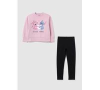 DISNEY, Completo Da Bambina In Cotone Rosa Con Leggings Neri Con Stampa Stitch, Rosa, Taglia: 7-8