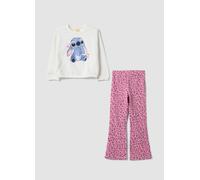 DISNEY, Completo Jogging Bianco E Rosa In Misto Cotone Con Stampa Lilo & Stitch Per Bambina, Bianco, Taglia: 9-10