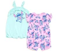Disney Confezione da 2 tutine da neonato a neonato, taglie da neonato a 24 mesi, Turchese/Rosa, Stitch, 0-3 Months