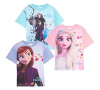 Disney Confezione da 3 magliette di Frozen, per bambini, con Elsa e Anna, in cotone, idea regalo, Multi, 5-6 Anni