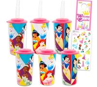 Disney Confezione da 6 bicchieri riutilizzabili Princess - Confezione da 6 - Confezione con tazze da 473,6 g con adesivi Ariel, Belle, Cenerentola Plus, molto altro | Bicchieri da acqua Disney