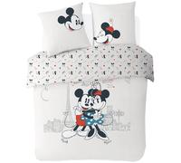 Disney - Copripiumino Mickey e Minnie Paris Love - 200 x 200 cm + 2 federe 63 x 63 cm - 100% cotone - Ecru