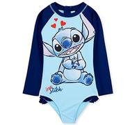 Disney Costumi Interi da Bagno per Bambine, Costume da Bagno Manica Lunga Set (Blu Chiaro Stitch, 9-10 Anni)