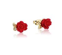 Disney Couture, orecchini a bottone placcati in oro che riproducono la rosa rossa incantata del film "La Bella e la Bestia"