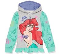 Disney Felpa con cappuccio e orlo arricciato con cappuccio e cerniera e stampa della principessa Ariel Moana Belle Cenerentola, Princess Ariel (Grigio/Verde), 6