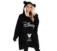 Disney Felpa Donna con Cappuccio, Oversize Blanket Hoodie Calda di Pile Minnie e Mickey (Nero)