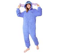 Disney Fleece-Einteiler Set di Pigiama, Blu Stitch, S Donna