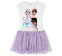 Disney Frozen 2 - Abito Anna ed Elsa a maniche corte, Bianco-viola, 122 cm