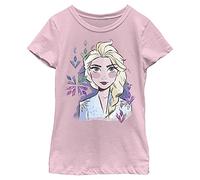 Disney Frozen 2 Elsa Face Girl's Solid Crew Tee, Light Pink, Small