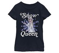 Disney Frozen 2 Snow Queen Girl's Solid Crew Tee, Navy Blue, Medium