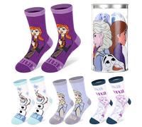Disney Frozen, 4 paia di calzini in cotone alla caviglia per bambini, ideali come regalo per bambini, confezionati in salvadanaio rotondo in plastica cilindrica, Multicolore, 3-6 Years