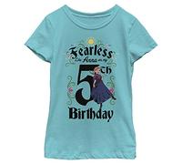 Disney Frozen Anna Birthday 5 Girl's Solid Crew Tee, Tahiti Blue, Large