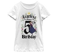 Disney Frozen Anna Birthday 5 Girl's Solid Crew Tee, White, Medium