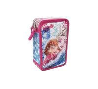Disney Frozen Astuccio Reversibile Multiscomparto 3 Zip Scuola Completo 44 Pezzi Penne Matite Colori Pennarelli Giotto