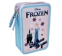 Disney Frozen Be True To You Astuccio Multiscomparto 3 Zip per la Scuola Completo 44 Pezzi Penne Matite Colori Pennarelli Giotto