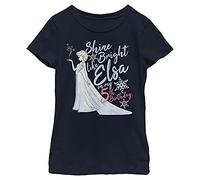 Disney Frozen Birthday Queen Five Girl's Solid Crew Tee, Navy Blue, Large