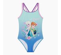 Disney Frozen - Costume da bagno ufficiale per ragazze, intero con Anna ed Elsa, azzurro, età 2-8 anni, Blu, 6-7 Anni
