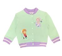 Disney Frozen Giacca Varsity Bambina Verde Chiaro con Elsa e Anna, Giubbotto College Baseball in 100% Cotone con Bottoni Automatici, Giacca Casual Primaverile per Bambine, 7-8 Anni