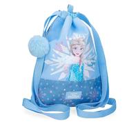 Disney Frozen Magic Ice Zaino per bambini, blu, realizzato in poliestere, spallacci regolabili per un comodo trasporto, vari scomparti, con portachiavi pompon blu, blu, Zaino sacco