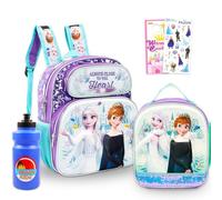 Disney Frozen - Mini zaino con portapranzo, con Elsa e Anna da 30,5 cm, borsa per il pranzo, adesivi, bottiglia d'acqua, altro ancora | Piccolo zaino Frozen per ragazze 4-6