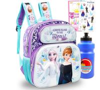 Disney Frozen - Mini zaino per ragazze - Bundle con borsa da scuola Elsa e Anna in tela da 30,5 cm con bottiglia d'acqua, adesivi, altro ancora | Set zaino e borsa Frozen per bambini