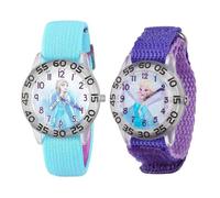 Disney Frozen - Set di 2 orologi per bambini dai 4 ai 7 anni - Con design Elsa Snow Queen Dial - Lunette trasparenti con cinturini in nylon blu e viola - RICEVI 2 orologi bonus misteriosi