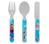 Disney Frozen - Set di 3 posate per bambini con coltello, forchetta e cucchiaio in acciaio inox, con personaggi Elsa, Anna e Olaf, età 36 mesi +