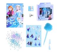 Disney Frozen Set di Cancelleria, Include 1 Penna Pom Pom, Paillettes, Adesivi, Taccuino con Lucchetto e Chiavi, Set Regalo per Ragazze