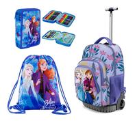 Disney Frozen Set Grande Zaino Con Ruote Trolley + Astuccio 2zip + Sacca Scuola