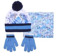 Disney Frozen Set Invernale per Bambine con Cappello Bobble, Sciarpa Snood e Guanti Elsa Anna, Blu, 2-8 anni