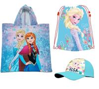 Disney Frozen Set Mare 3 Articoli, Asciugamano-poncho, Zaino Leggero e Cappellino, Originali con Etichette.