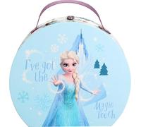 Disney Frozen Valigetta rotonda per il trucco per bambini, con lucidalabbra, ombretto, smalto e specchio, set completo di bellezza in valigetta glitterata