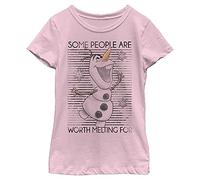 Disney Frozen Worth The Melt Girl's Solid Crew Tee, Light Pink, Small