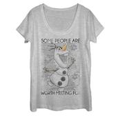 Disney Frozen Worth The Melt Women's Short Sleeve Tee Shirt, Athletic Heather, Large