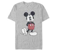 Disney Full Size Mickey Mouse Distressed Look T-Shirt, Grigio Erica, L Uomo
