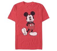 Disney Full Size Mickey Mouse Distressed Look T-Shirt, Rosso mélange, M Uomo