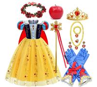 Disney Girl Cosplay Biancaneve Abito Giallo Costume di lusso con mantello Ragazza Festa Regalo per ragazza Abito Accessori Apple Snow White Dress