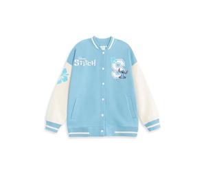 Disney Giubbotto bomber blu per ragazze Lilo e Stitch | Giacca college streetwear con grafica Stitch | Abbigliamento casual a maniche lunghe | Abbigliamento simpatico cartone animato